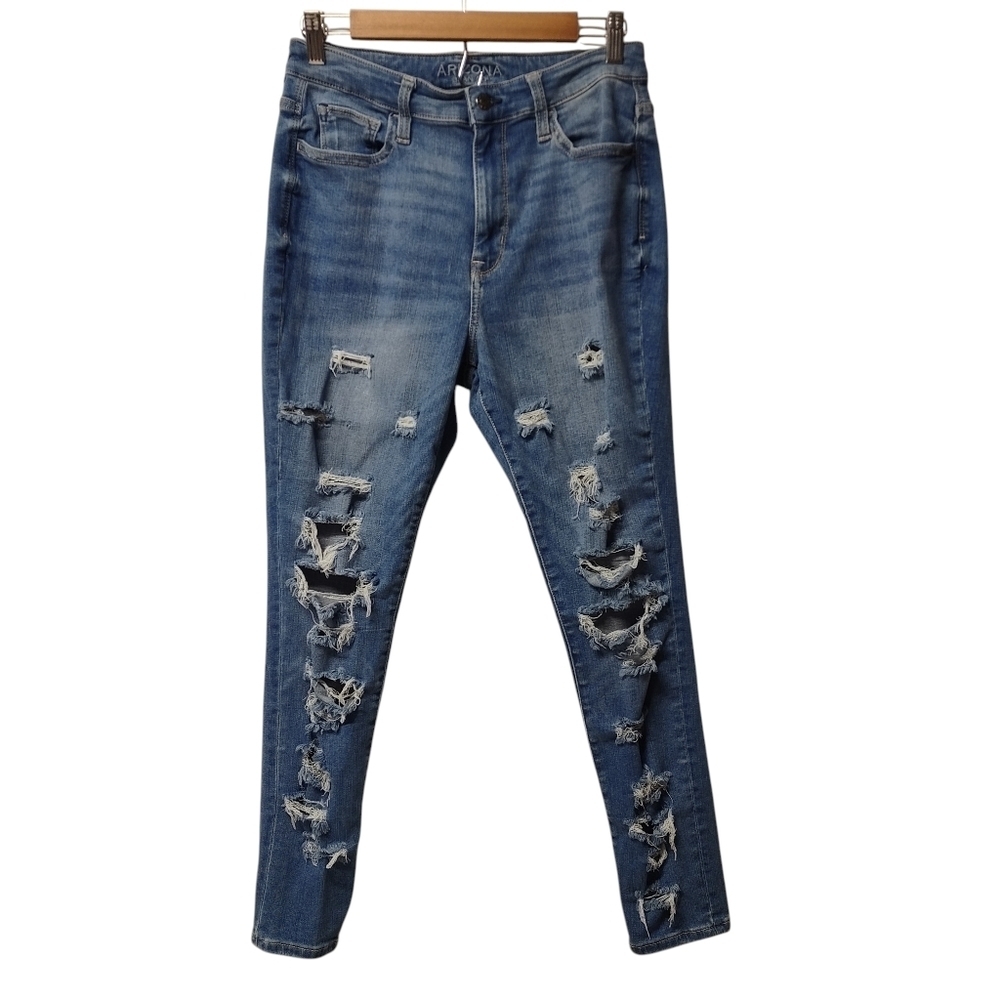 Arizona Jeans Women's Size 13 Blue Distressed Ripped Heavy Holes Stretch Skinny